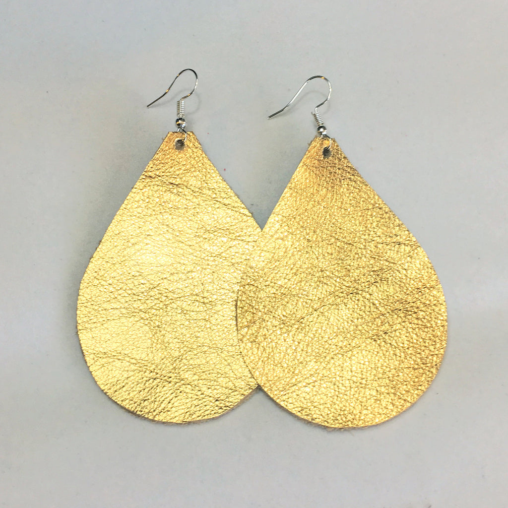 Gold Metallic Earrings Large - Teardrop