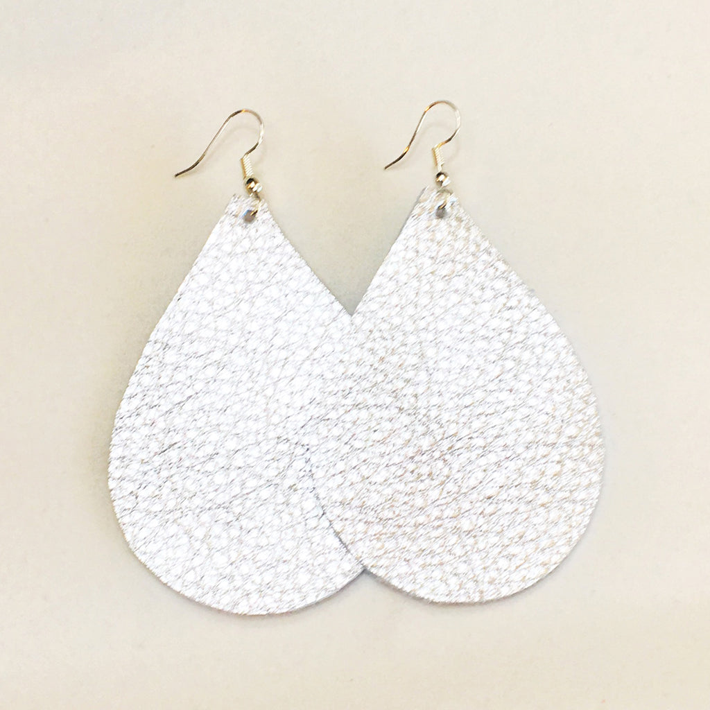 Silver Metallic Earrings Large - Teardrop