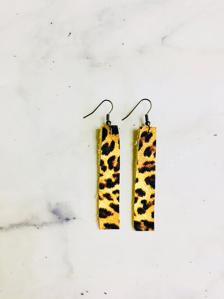Metallic Leopard Leather Earrings- The Lauren