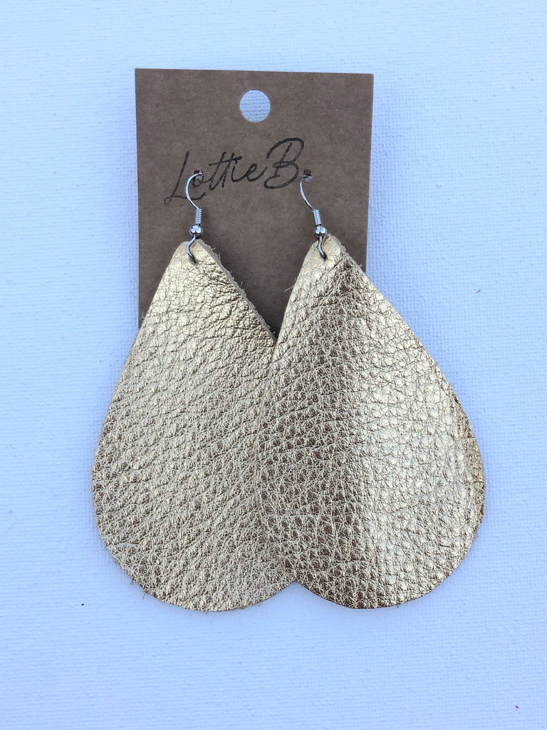 Metallic Gold Leather Earrrings- Large Egg