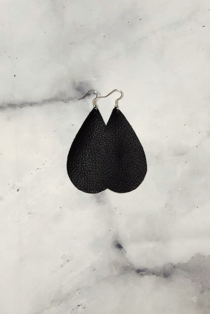 Black Leather Earrings- Medium Egg