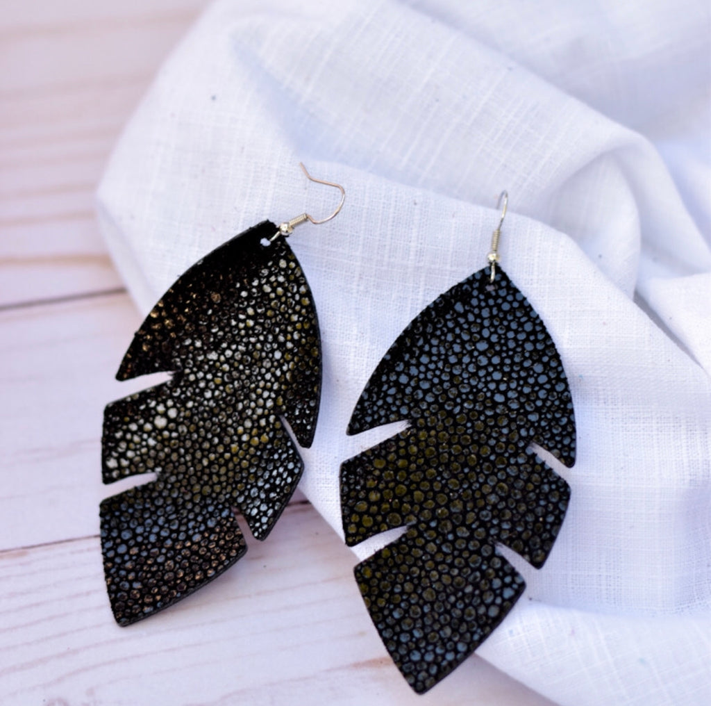 Palm Leaf Leather Earrings