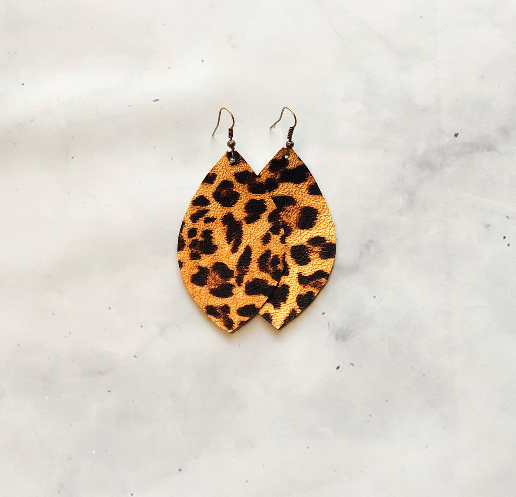 Leopard Leather Earrings-Leaf