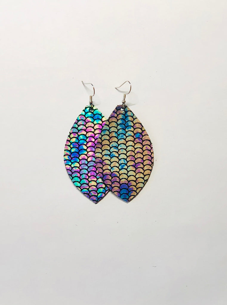 Mermaid Leather Earrings- Leaf